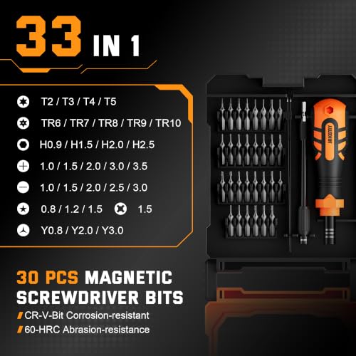 JAKEMY Portable Precision Screwdriver Set, 33 In 1 Mini Manual Screwdriver Set Include 30 Magnetic Screwdriver Bits, ESD Tweezer and Flexible Shaft for Computer, Phone, Watch, Eyeglass, PS5 - color: Jm-fo033