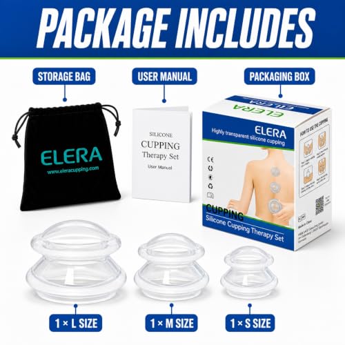 ELERA Cupping Kit for Massage Therapy – Silicone Cupping Therapy Set with 3 Massage Cups (S/M/L), Ideal for Cellulite, Relaxation & Daily Self-Care - style: 3 Cups (L M S size)