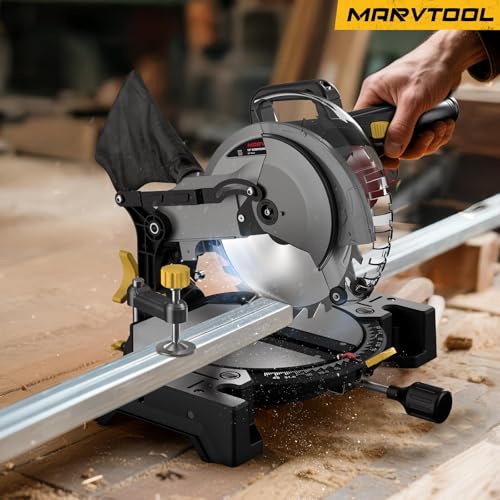 10-inch Compound Miter Saw, 5000RPM, 15 Amp, Single Bevel 0-45° with Extension Table, 36T Blade, Power Saw for Metal, Plastic, Wood, Laminates