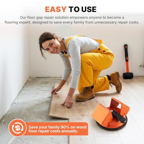 Floor Gap Fixer Tool Heavy Duty Suction Cup Lifter - Laminate, LVP, Vinyl & Hardwood Flooring Gap Repair Kit with Rubber Mallet & Nano Pads