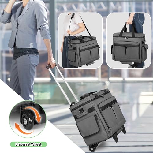 Trunab Rolling Teacher Bag with Expandable File Pocket Detachable Trolley | Teacher Tote Bag with Wheels for up to 15.6 Inches Laptop (Patented Design) - color: Grey