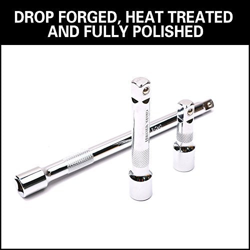 9-Piece Socket Extension Bar Set, Ratchet Extension Bar Set,1/4", 3/8", and 1/2" Impact Drive Socket, Drive Tool Accessory, CR-V Steel Storage Tray - color: 9-pcs Chrome Extension