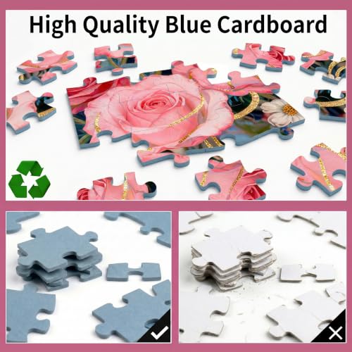 1000 Piece Puzzle for Adults, Elegant White Persian Cat with Pink Roses - color: Rose Gold Whiskers