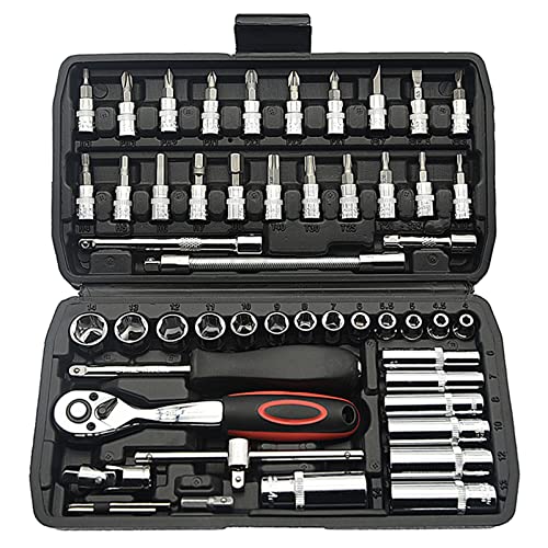 TILIBOTE Socket Wrench Set, 53PCS 1/4 Inch Ratcheting Wrench Set And Extension Bar Gimbal Slide Bar Extension Sockets, Set For Automotive Repair And Home Use. - size: 1/4"