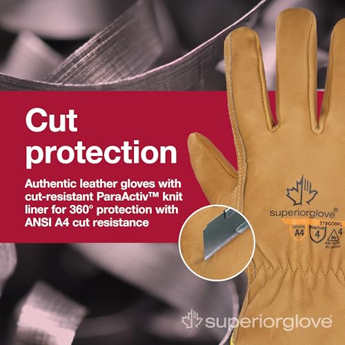 Superior Glove Endura Cut and Water Resistant Leather Work Gloves for Men & Women – 378GOBKL Small (Pack of 1 Pair) - size: Small (Pack of 1)
