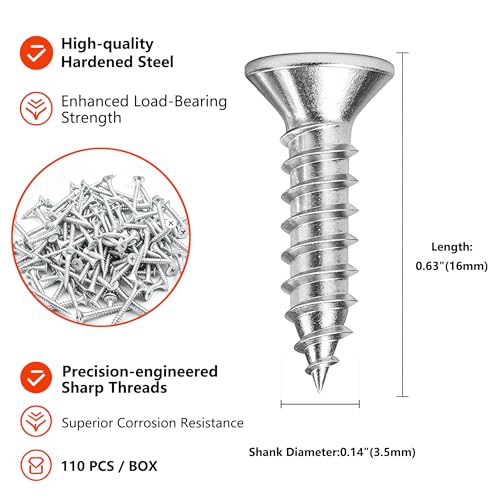 110pcs 2/3 inch Galvanized Wood Screws,Wood Screws for Drywall,Phillips Drive Self Tapping Dry Wall Screws - size: 2/3in(110pcs)