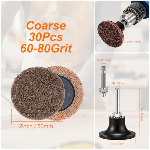 30 Pcs Quick Change Surface Prep Discs, 2 Inch(Coarse to Extra Fine) Aluminium Oxide Nylon Roll Lock Sanding Discs, with 1/4" Round & Hex Shank, for Die Grinder, Grinding, Polishing - color: Brown 30 PCS
