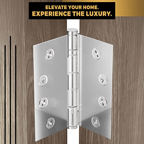 Solid Brass Chrome Door Hinge Heavy Duty Ball Bearing Shiny Silver 4x4 Inch - Set of 2 Hinges (Polished Chrome) - color: Polished Chrome