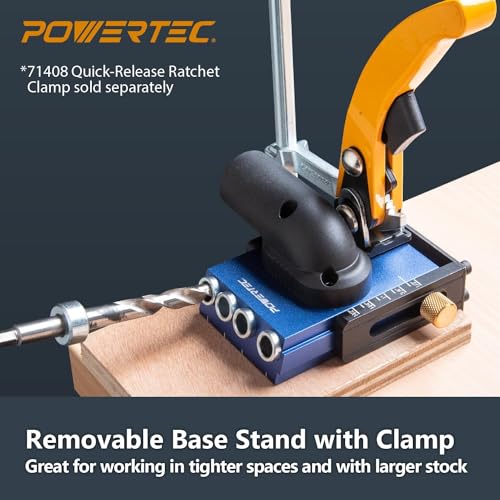 POWERTEC 72104 Aluminum Pocket Hole Jig Set with 7" Quick Release Ratcheting Table Clamp | Joinery Woodworking Jig Tool with Base, 1-1/4" Dust Port and Hardware - style: AluminumPocket Hole Jig Set w/ 7" Clamp