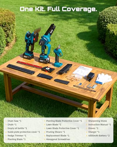 SEESII 4-in-1 Electric Mini Chainsaw, Battery Hedge Trimmer & Pruner Combo - color: Royal Blue