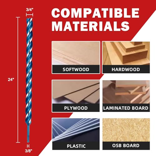 3/4" x 24" Wood Auger Drill Bit – 3-Flute Extra Long Auger Drill Bit for Wood, High Carbon Steel 3/8" Shank with Protective Storage Tube - size: 3/4" x 24"