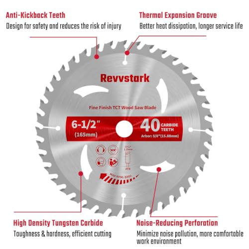 Circular Saw Blade 6-1/2" 40T for Cutting Wood, 5/8" Arbor - size: 6-1/2 In 40T