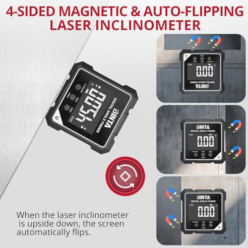 BINTA Digital Angle Finder with Laser, 4-side Magnetic Angle Gauge Black - color: Black and Grey