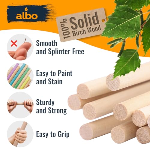 ALBO 1/2" x 36" Wooden Dowel Rods Set - 25 Pack Birch Natural Long Thin Craft Rods Joinery Holders Toys Hardwood Smooth Finish Versatile Bulk Professional Material Furniture DIY Projects - size: 1/2" x 36" 25 Pcs