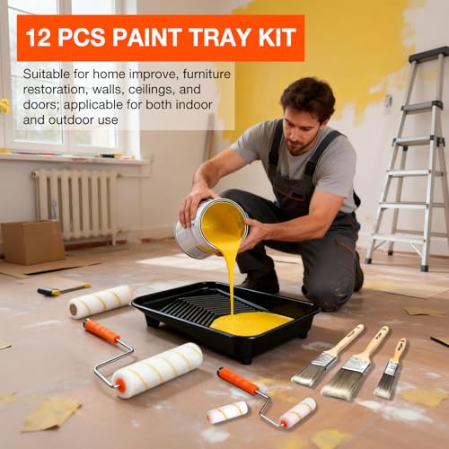 12 Pack Paint Tray Set with Liner, Paint Brush, 9" Paint Roller - color: 12 Pack, 9" Paint Trays