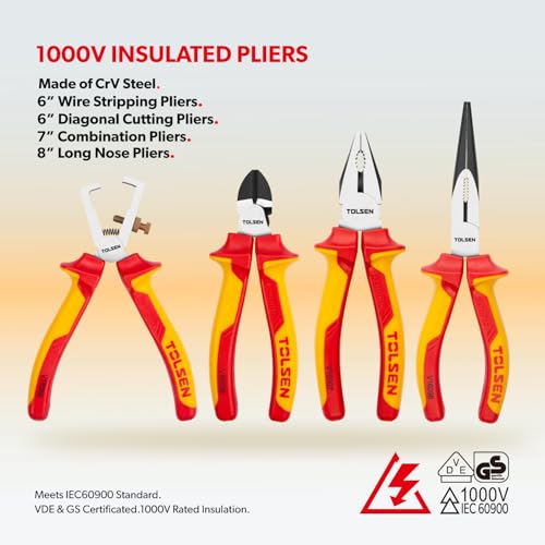 Tolsen 11-Piece VDE Insulated Screwdriver & Pliers Set for Electrician | VDE Insulated, 1000V Rated, Electrician Tool Set, Includes Cable Knife