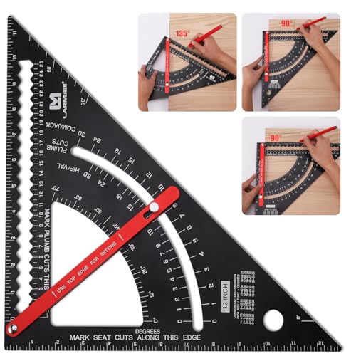 Carpenter Square, 12 Inch Woodworking Tools - Aluminium, Framing, Adjustable Rafter & Combination Square, Perfect Carpenters Gift - style: 12inch
