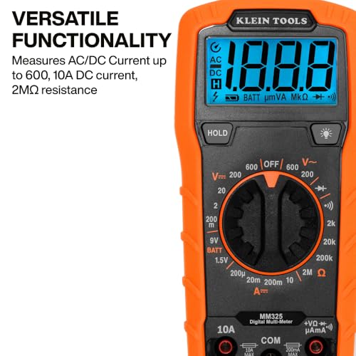 Klein Tools 80196 Digital Multimeter Kit with Case, Manual-Ranging 600V AC/DC Voltage Tester, Tests Batteries, Current, Resistance, Diodes, and Continuity, Protective Carrying Case - size: Manual-Ranging with Case