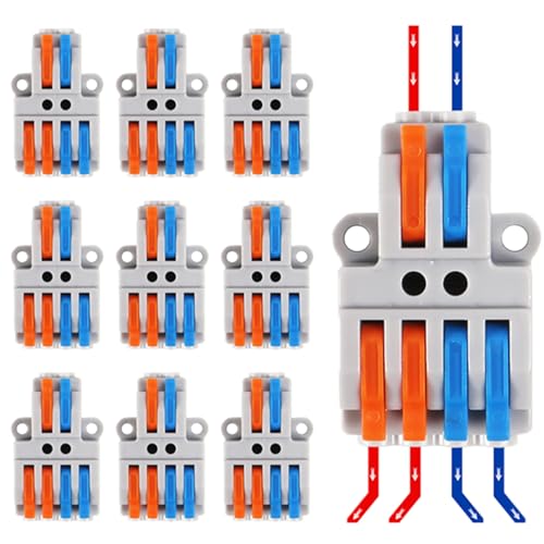 10PCS Lever Wire Connectors - 2 in 4 Out Quick Electrical Lever Nuts, Push-in Conductor Terminal Block AWG 28-12 - color: Grey,10pcs 2 in 4 out
