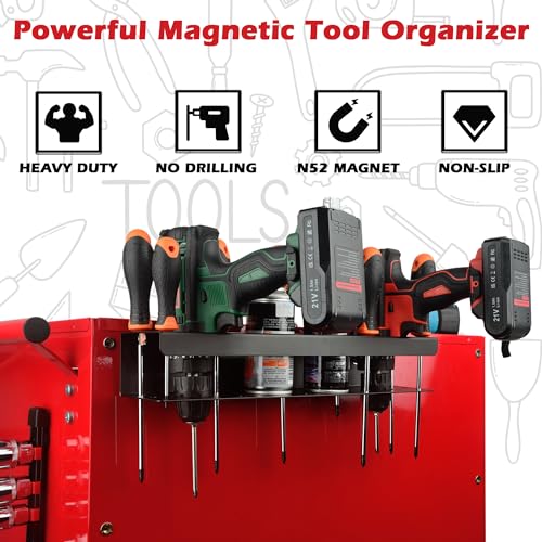 ULIBERMAGNET Power Tool Organizer Rack,Magnetic Spray Can Holder,Wall Mount Metal Tool Rack with Screwdriver,Cordless Drill,Screw,Nail Storage,Utility Rack for Warehouse,Garage,Toolbox - style: Magnetic Power Tool Organizer with Parts Cup