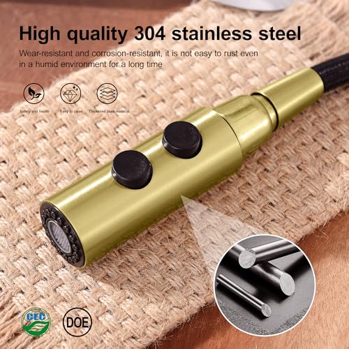TIORIY Kitchen Faucet Head Replacement Metal, Pull Down Spray Head with 15 Adapters for Kitchen Faucet, 2 Function Kitchen Sink Spray Nozzle, Stainless Steel, Brushed Gold - color: Brushed Gold