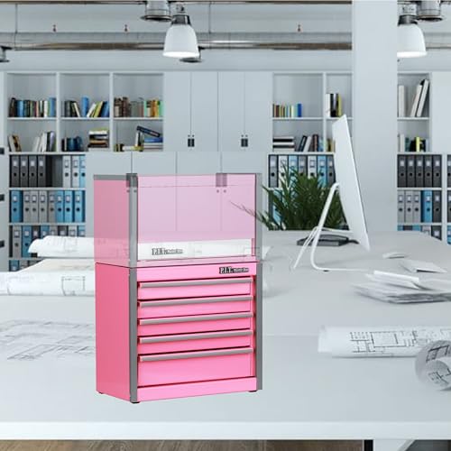 P.I.T. Mini Tool Box,Small Metal Toolbox Organizer with 5 Drawers,Pink | 8.6"W X 4.6"D Cute Size,Q235 Steel,Magnetic Locking Mechanism,PVC Drawer Liners - color: Pink, size: 5-Drawer