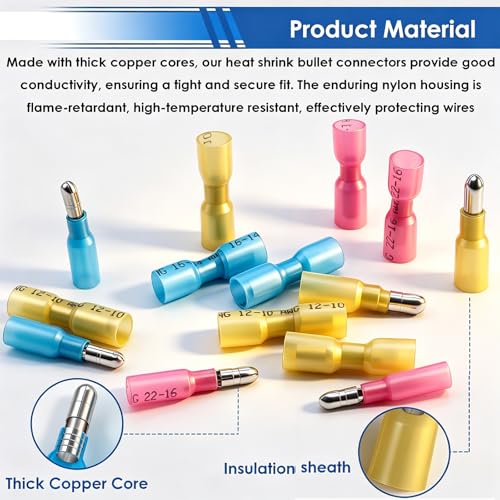 smseace 110PCS Heat Shrink Bullet Connectors Assortment Kit 22-10AWG Waterproof Bullet connectors Heat Shrink Female&Male Terminal for Automotive Boat Stereo Industrial Equipment - size: 110Pcs