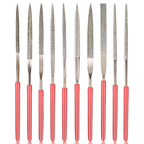 KALIONE 10Pcs Diamond Needle File Set, Model Files Mini Metal File Diamond File Set, Metal File Set Hand Tools, Miniature and Model Files, Small File Jewelry Stone Carving Tools(2x100mm)