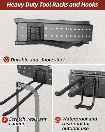 Garage Tool Organizer Wall Mount, 64in Tool Rack, 560LBS Capacity - size: 64" 4 Panels & 12 Hooks