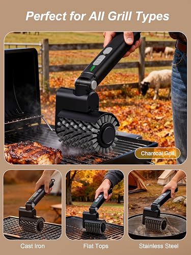 Electric Grill Brush, Cordless Automatic BBQ Grill Cleaner - color: Black
