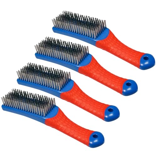 4 PCS Heavy-Duty Wire Brush Set, Heavy Stainless Steel Wire Scratch Brush, with Ergonomic Silicone Covered Handle, for Rust, Dirt, Deep Cleaning Rust and Paint - style: 4 PCS