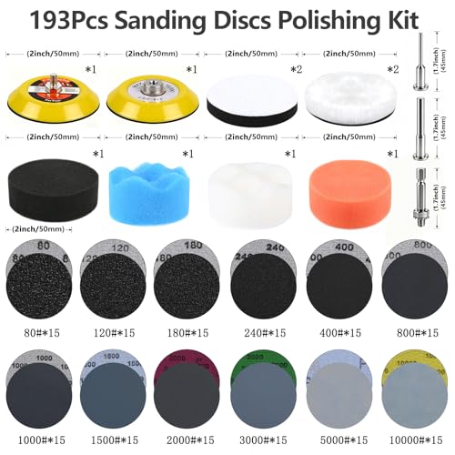 193 Pcs 2 Inch Sanding Discs, Headlight Restoration Polishing Kit - size: 2 Inch