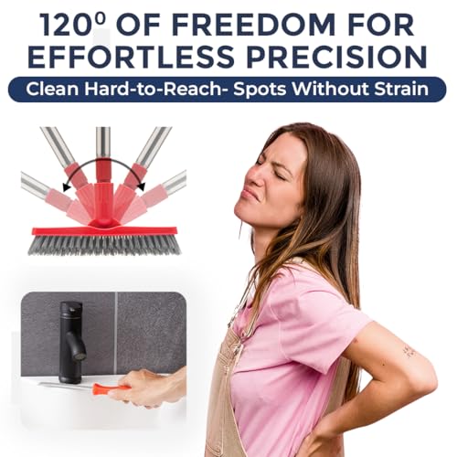 Foxtrot Living Grout Brush with Long Handle and Crevice Cleaning Brush Set - color: Crimson