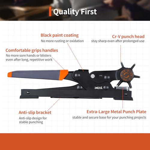 XOOL Revolving Punch Plier Kit, Leather Hole Punch Set for Belts, Watch Bands, Straps, Dog Collars, Saddles, Shoes, Fabric, DIY Home or Craft Projects, Heavy Duty Rotary Puncher, Multi Hole Sizes Make - style: Upgrade