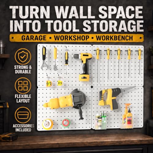Pegboard Organizer Kit,4 Pack 14.76x10.82 in Metal Panels with 6 Bins,White - color: White, size: 14.76"x10.82"- 4 Pcs