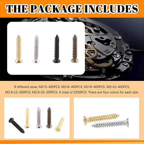 2200Pcs M2 M2.6 Flat Head Phillips Cross Small Wood Screws Tapping Screws Electronic Screws Assortment Kit 5mm 6mm 8mm 10mm 12mm 16mm Tapping Screws Small Metric Micro Screw Set