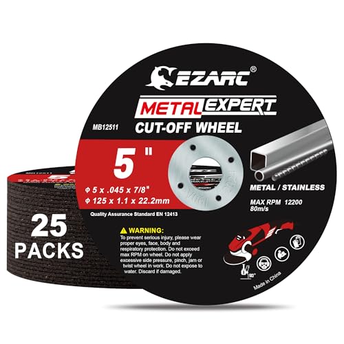 EZARC 5 Inch Metal Cut Off Wheels, .045 x 7/8-Inch, 25-Pack - size: 25PCS 5'' x .045'' x 7/8''