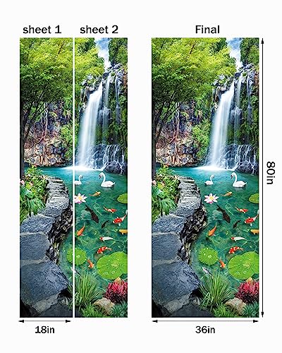 FLFK Door Decal Sticker - Waterfall,Peel and Stick Mural,Combined Size 36"x80",Split into 2 Pieces - color: Mt747, size: 36"x80"
