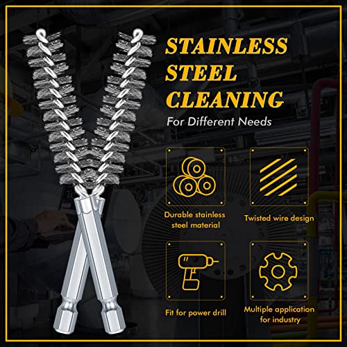 24 Pieces Bore Brush for Drill Wire Bore Brush Set Wire Cleaning Set Stainless Steel Cleaning for Power Drill Impact Driver (Stainless Steel) - style: Stainless Steel