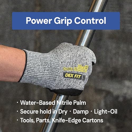 DEX FIT Cut Resistant Gloves Cru453 - ANSI A5, 3D Comfort Fit, Power Grip, Thin & Breathable, Touchscreen - Mechanic, Warehouse, Package Handler Gloves for Men & Women; Gray, L (9), 1 Pair - size: Large