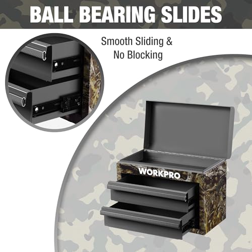 WORKPRO Metal Mini Tool Box with 2 Drawers and Top Storage - color: Green Camo