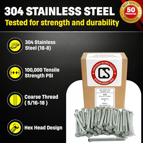 Chenango Supply 5/16-18 x 4" Stainless Hex Head Bolts - size: 5/16-18x4"(50pcs)