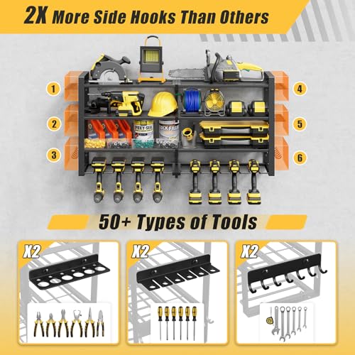 4-Tier Power Tool Organizer Wall Mount, 450LBS Capacity, 8 Drill Holders - size: 32.8" Width 4-Tier