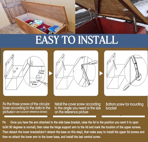 200N-60lbs Chest Heavy Duty Soft Close Lid Support Hinges Large & Long Chest Hinges for Wooden Box, Slow Lowering Pneumatic Heavy Lid Lifter Gas Struts