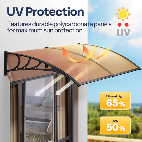 VIVOHOME Polycarbonate Window Door Awning Brown 38 Inch x 115 Inch - color: Brown, size: 38 Inch x 115 Inch