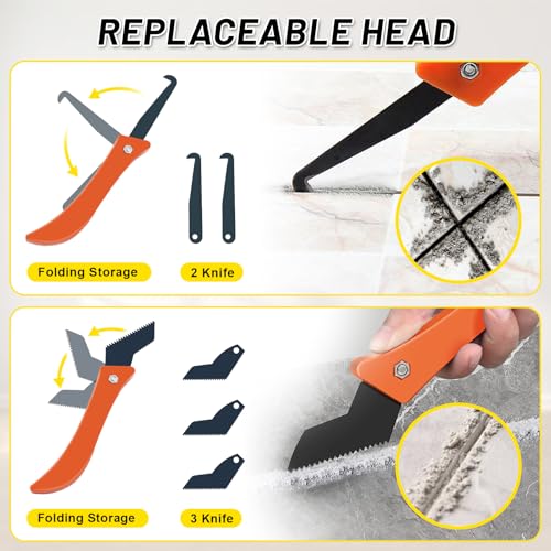 37 Pack Grout Removal Tool Kit, 3 Tile Grout Saws with 20 Extra Cleaning Blades, Hand Grout Saw and Caulk Remover Tool for Bathroom Showers, Ideal for Tile Grout Gap Cleaning and Repair