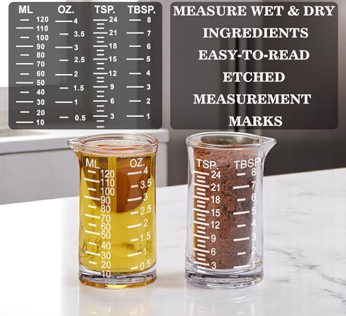 Ackers Shot Glass Etching Scale Measuring Cup 4 Ounce/120ML Liquid Heavy High Espresso Glass Cup,V-Shaped Spout - color: White (Etching Scale)