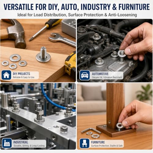 1000PCS Flat Washer Assortment Kit – Stainless Steel,9 Sizes (M2 M2.5 M3 M4 M5 M6 M8 M10 M12) for Screws, Bolts, Industrial, DIY, Furniture & Automotive Projects