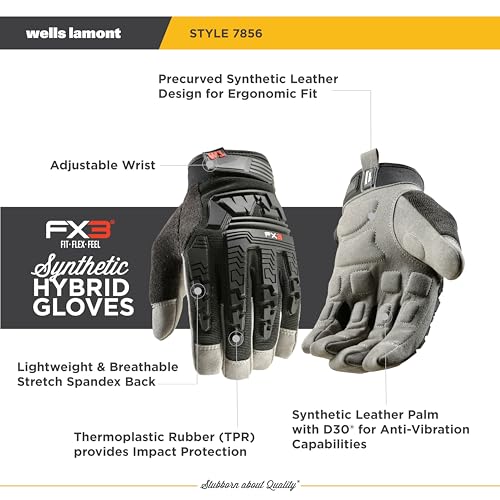 Wells Lamont FX3 Impact Work Gloves, TPR Protection, Leather Palm, XX-Large - size: 2X-Large (Pack of 1)