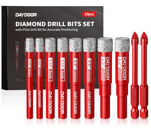 DAYDOOR Dry Diamond Drill Bits, 1/4" 5/16" 3/8" 1/2" Tile Drill Bits Set - size: 1/4", 5/16", 3/8",1/2"